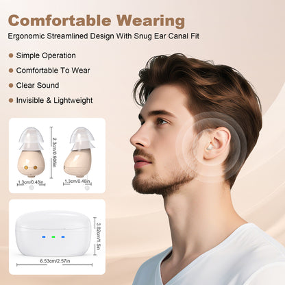 Rechargeable Behind-the-Ear Hearing Aids with Charging Case – Compact Sound Amplifier for Adults & Seniors with Memory Volume (White Case, Skin Tone Device) - Image 5