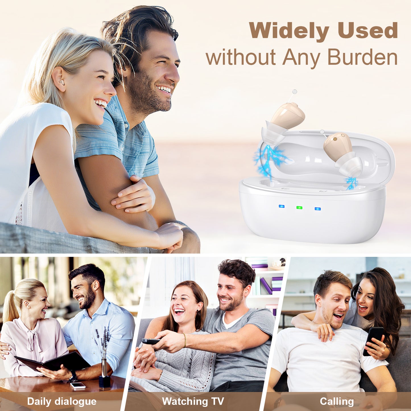 Rechargeable Behind-the-Ear Hearing Aids with Charging Case – Compact Sound Amplifier for Adults & Seniors with Memory Volume (White Case, Skin Tone Device) - Image 7