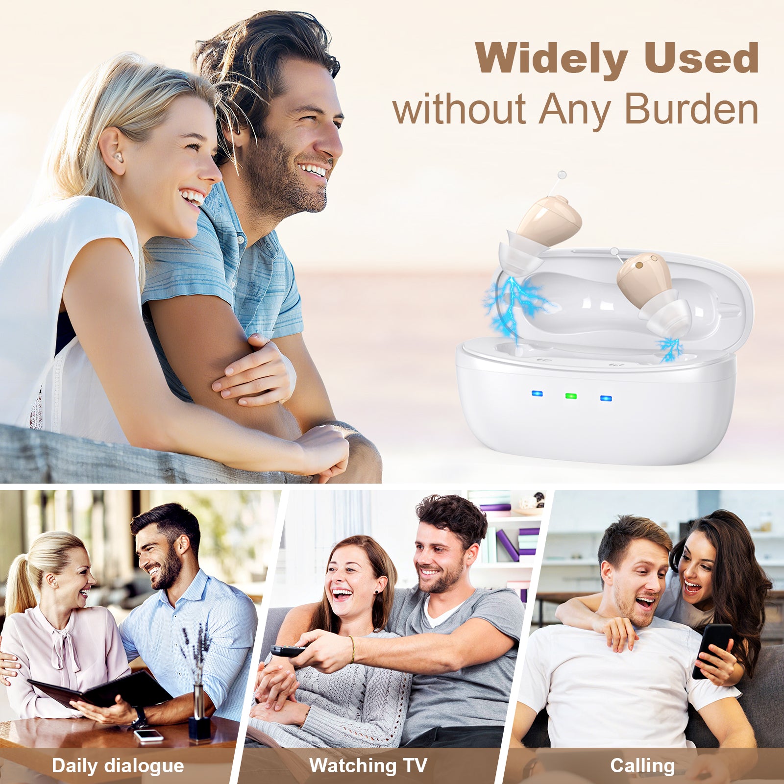 Rechargeable Behind-the-Ear Hearing Aids with Charging Case – Compact Sound Amplifier for Adults & Seniors with Memory Volume (White Case, Skin Tone Device) - Image 7