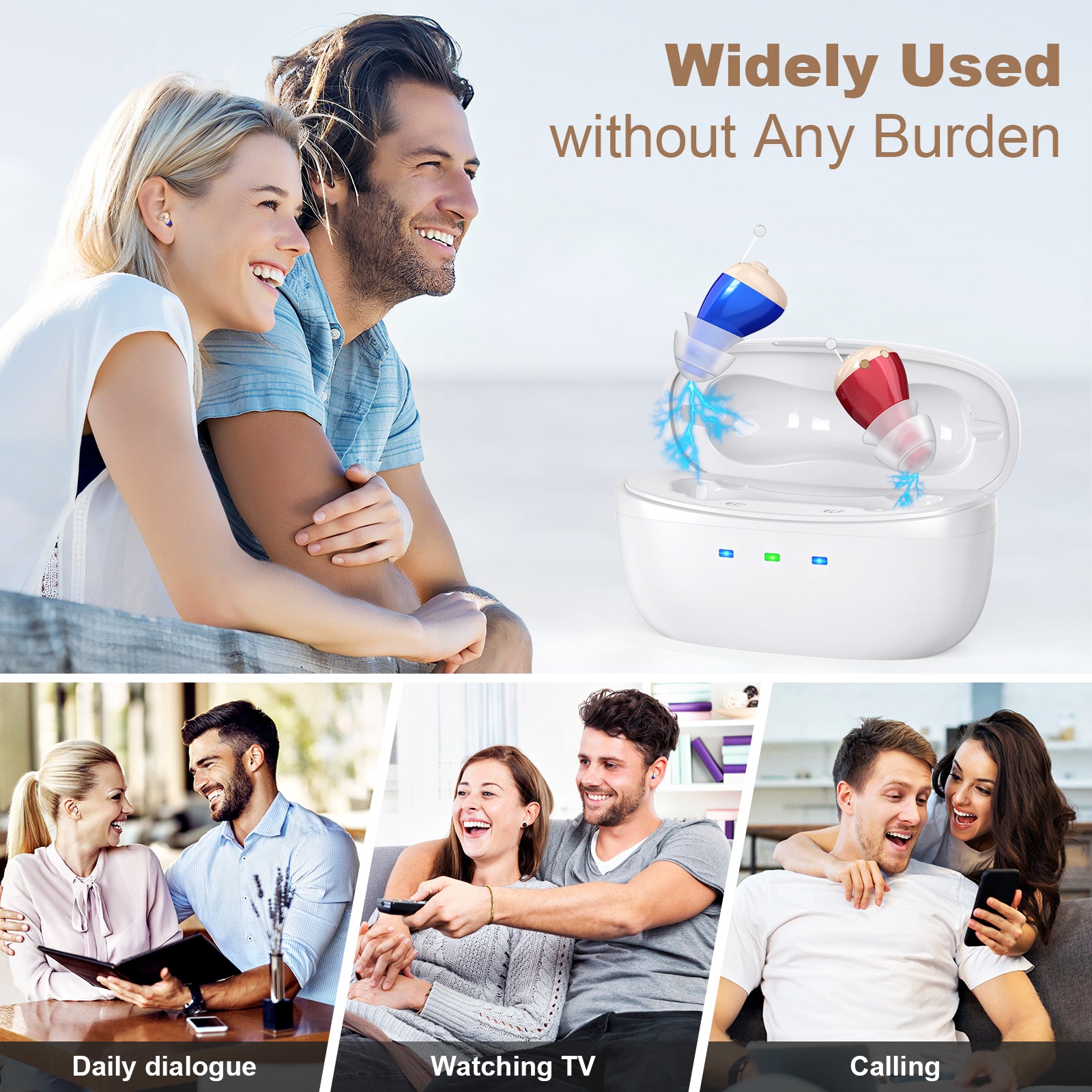 Rechargeable Behind-the-Ear Hearing Aids with Charging Case – Compact Sound Amplifier for Adults & Seniors with Memory Volume (White Case, Red & Blue Device) - Image 7