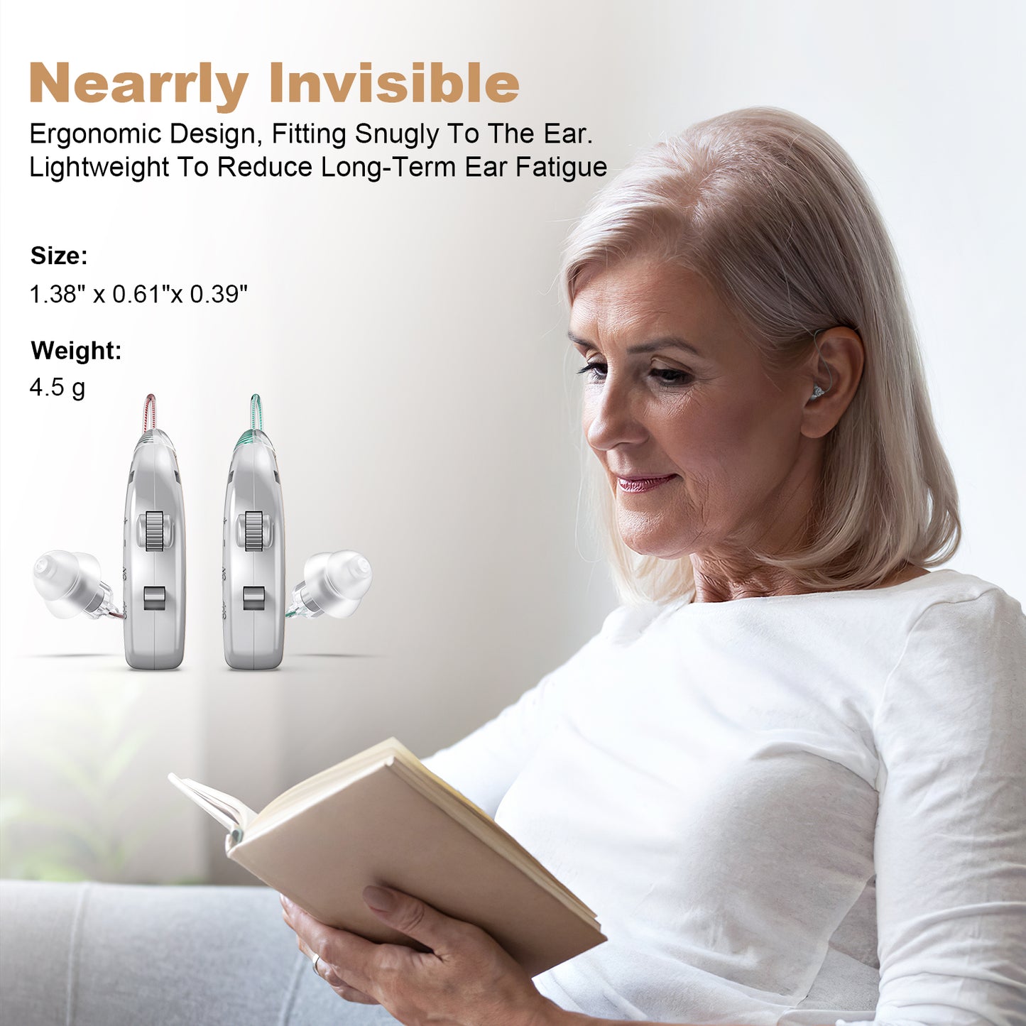 Rechargeable Behind-the-Ear Hearing Aids with Charging Case & LCD Display – Compact Sound Amplifier for Adults and Seniors (White Case, Silver Device) - Image 4