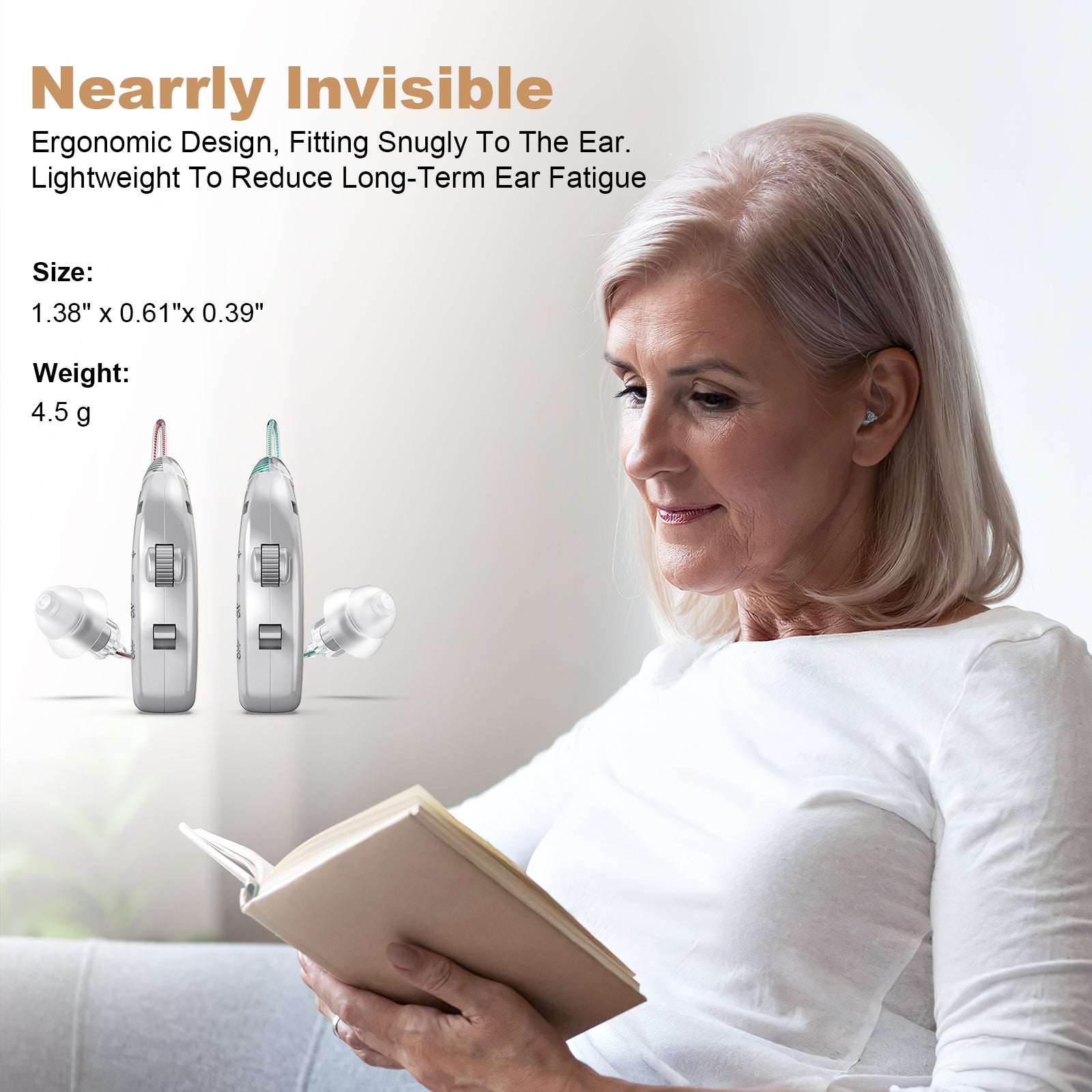 Rechargeable Behind-the-Ear Hearing Aids with Charging Case & LCD Display – Compact Sound Amplifier for Adults and Seniors (White Case, Silver Device) - Image 4
