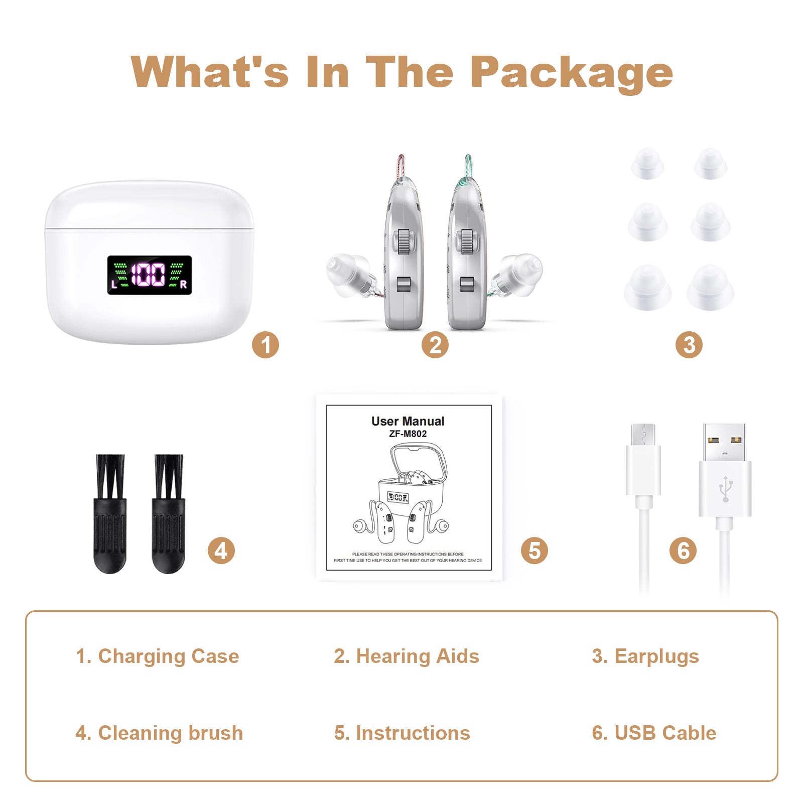 Rechargeable Behind-the-Ear Hearing Aids with Charging Case & LCD Display – Compact Sound Amplifier for Adults and Seniors (White Case, Silver Device) - Image 8
