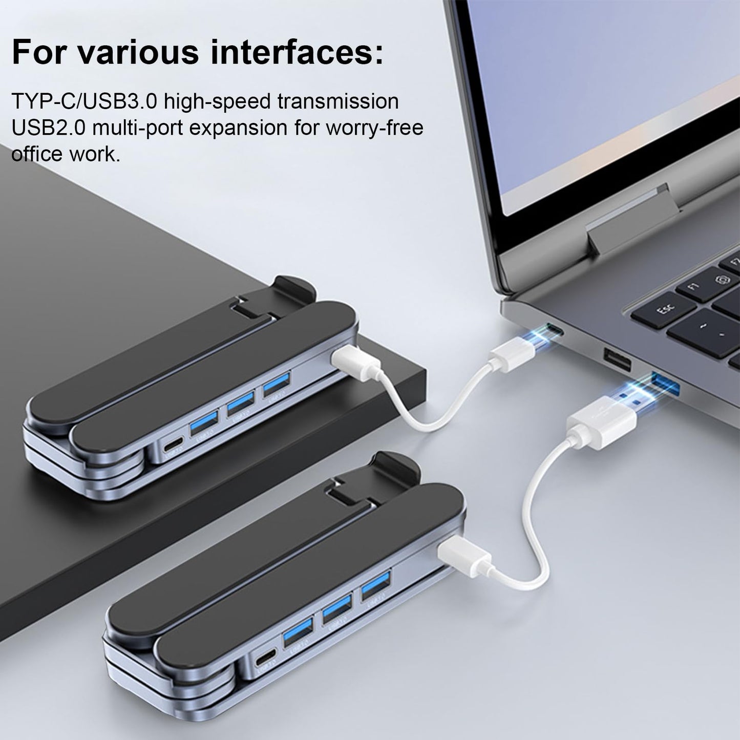 Adjustable Laptop Stand with USB Hub – Aluminum Foldable Riser for Home Office, Gaming, Travel & Business Use, Ergonomic Cooling Desk Mount (Black) - Image 6