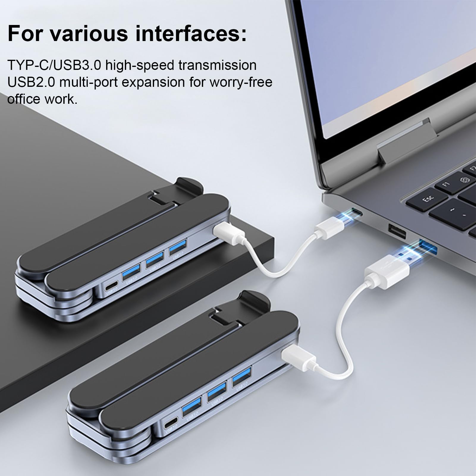Adjustable Laptop Stand with USB Hub – Aluminum Foldable Riser for Home Office, Gaming, Travel & Business Use, Ergonomic Cooling Desk Mount (Black) - Image 6