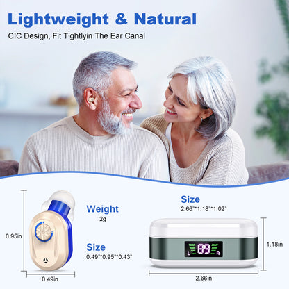 Rechargeable In-the-Ear Hearing Aids with Charging Case and LCD Display – Ultra-Compact Sound Amplifier for Seniors (White & Green Case, Red & Blue Device) - Image 3