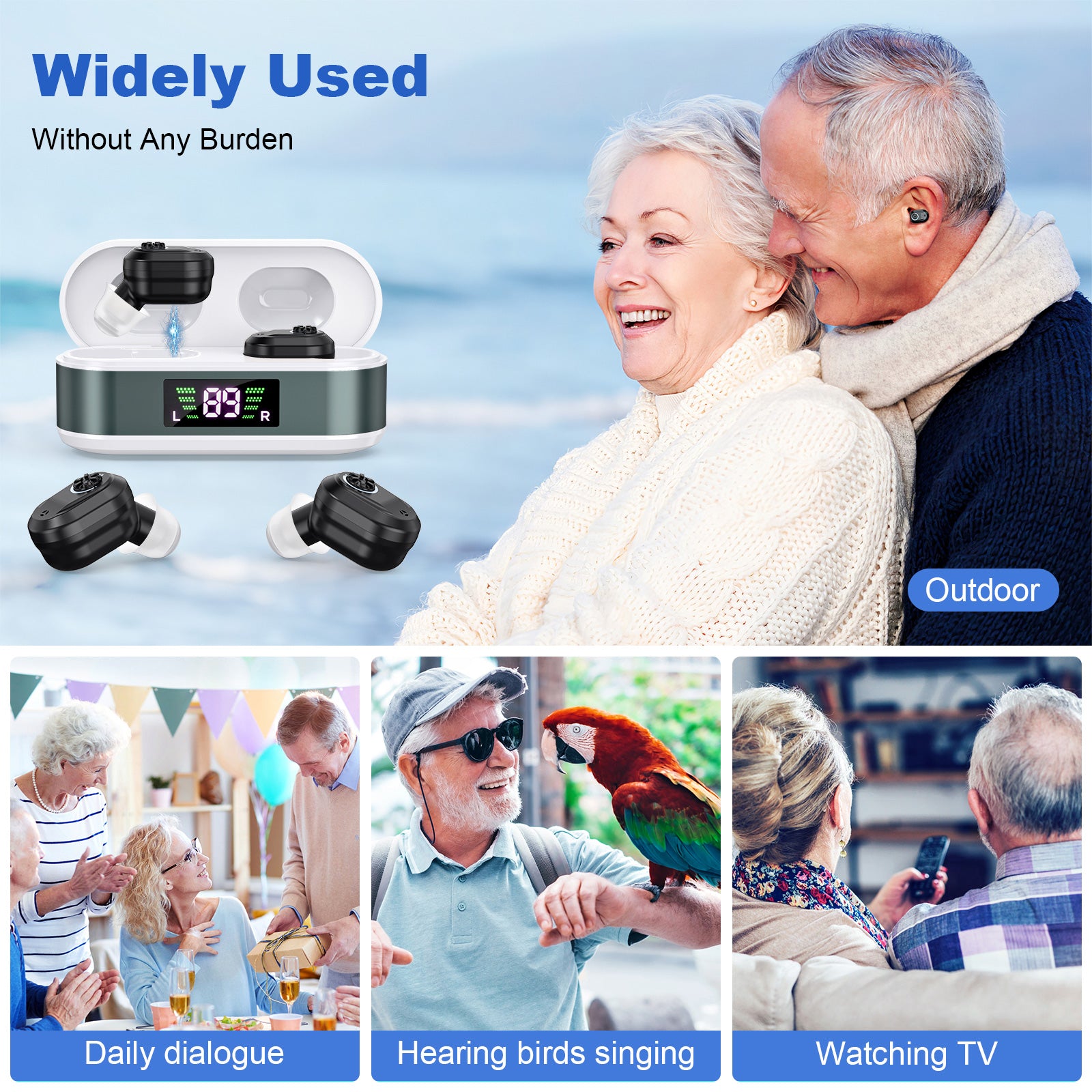 Rechargeable In-the-Ear Hearing Aids with Charging Case and LCD Display – Ultra-Compact Sound Amplifier for Seniors (White & Green Case, Black Device) - Image 6