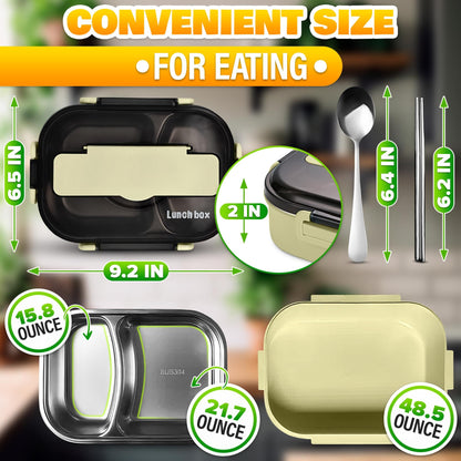 Stainless Steel Bento Lunch Box with Dual Compartments & Utensils – Microwave & Dishwasher Safe for Adults (Green) - Image 2