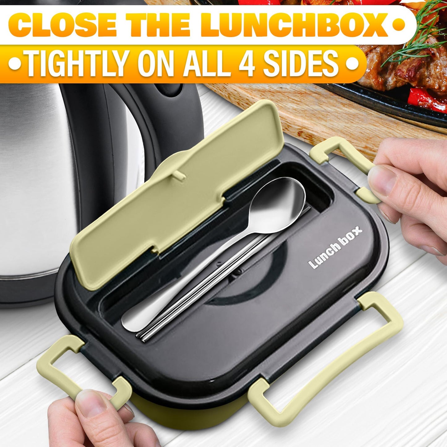 Stainless Steel Bento Lunch Box with Dual Compartments & Utensils – Microwave & Dishwasher Safe for Adults (Green) - Image 6