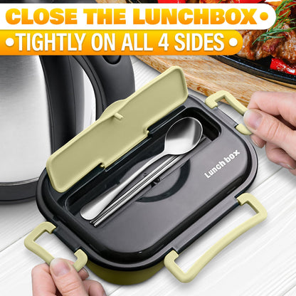 Stainless Steel Bento Lunch Box with Dual Compartments & Utensils – Microwave & Dishwasher Safe for Adults (Green) - Image 6