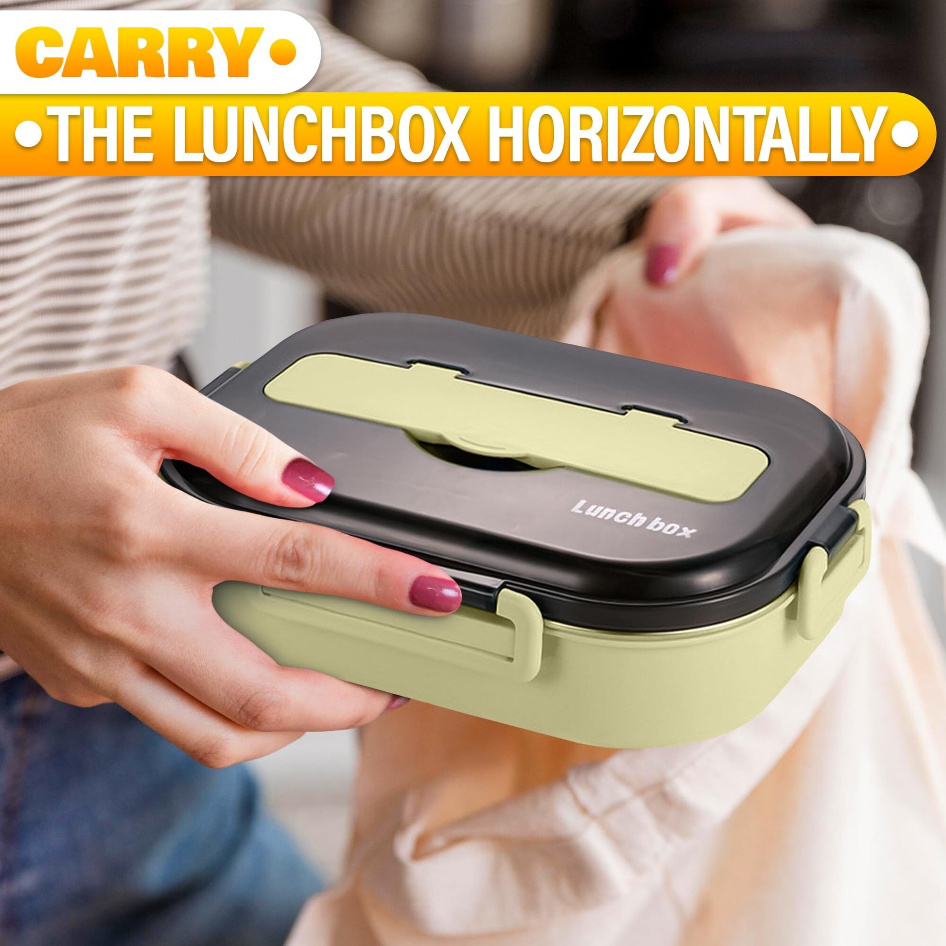 Stainless Steel Bento Lunch Box with Dual Compartments & Utensils – Microwave & Dishwasher Safe for Adults (Green) - Image 7