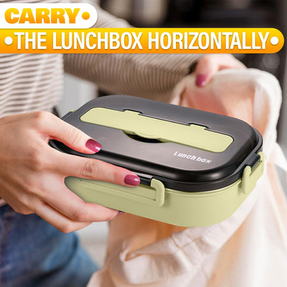 Stainless Steel Bento Lunch Box with Dual Compartments & Utensils – Microwave & Dishwasher Safe for Adults (Green) - Image 7