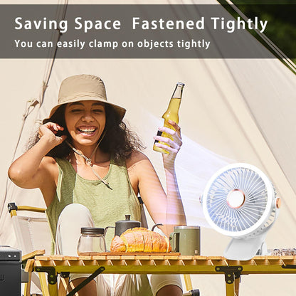 Mini Clip-on Fan with LED Light – USB Rechargeable, 360° Rotatable, 5-Speed Cooling for Desk, Bed, Camping & Travel (White) - Image 6