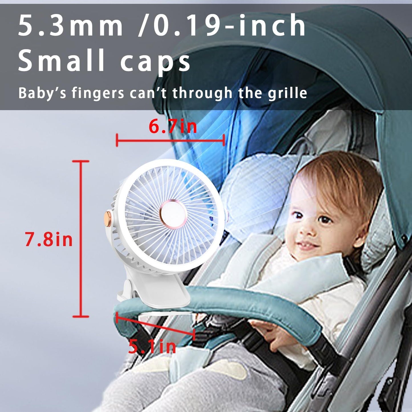 Mini Clip-on Fan with LED Light – USB Rechargeable, 360° Rotatable, 5-Speed Cooling for Desk, Bed, Camping & Travel (White) - Image 7