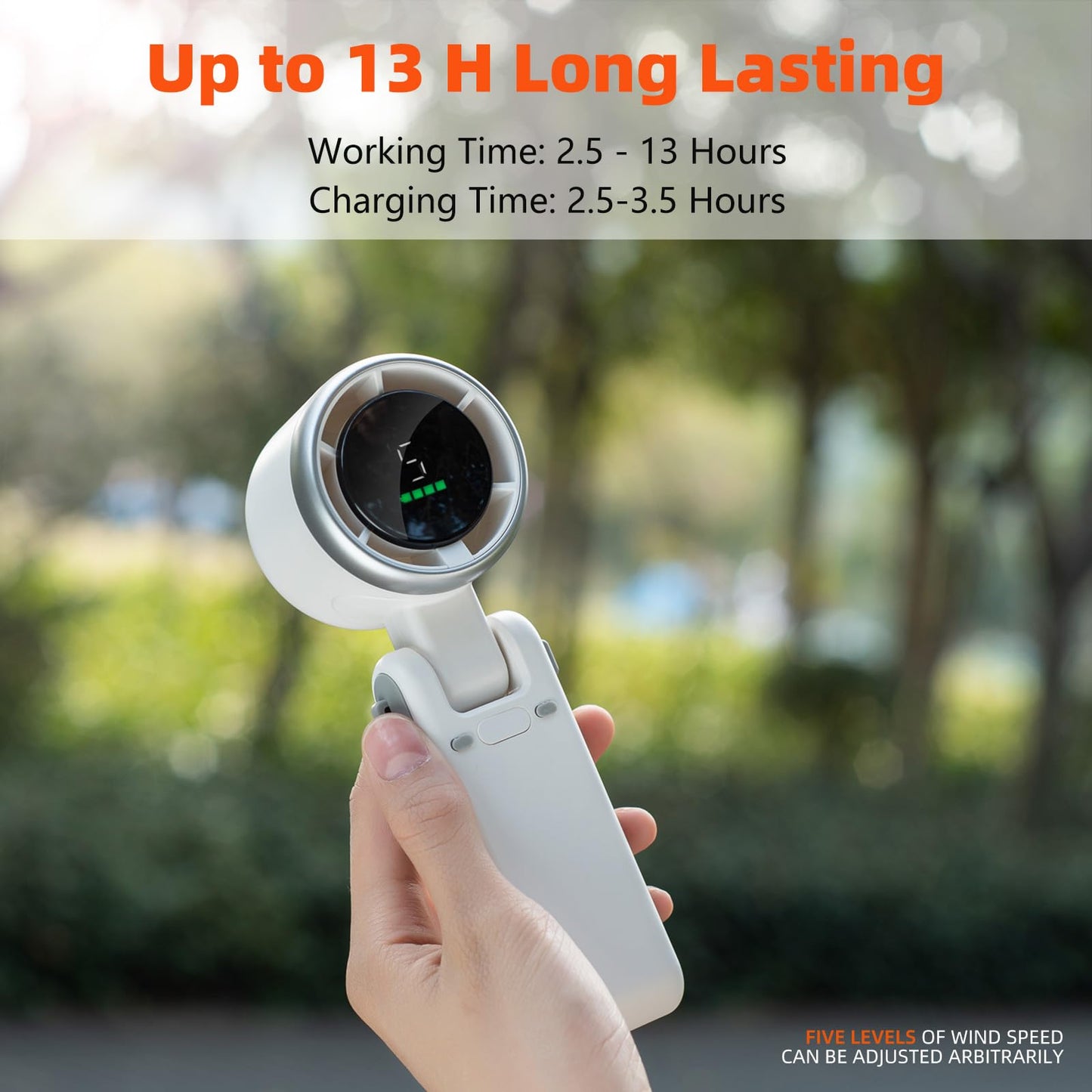 Portable Turbo Handheld Fan with Digital Display – 5-Speed Rechargeable Mini Fan, 3600mAh Battery, Foldable & Neck Strap Design for Outdoor Travel and Daily Use(White) - Image 2