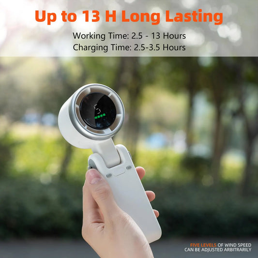 Portable Turbo Handheld Fan with Digital Display – 5-Speed Rechargeable Mini Fan, 3600mAh Battery, Foldable & Neck Strap Design for Outdoor Travel and Daily Use(White) - Image 2