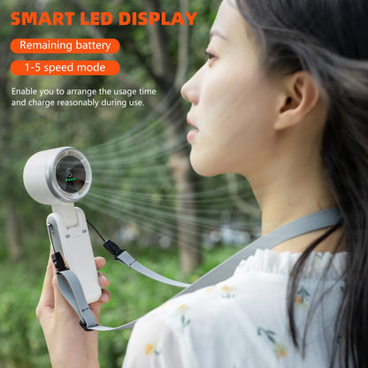 Portable Turbo Handheld Fan with Digital Display – 5-Speed Rechargeable Mini Fan, 3600mAh Battery, Foldable & Neck Strap Design for Outdoor Travel and Daily Use(White) - Image 3