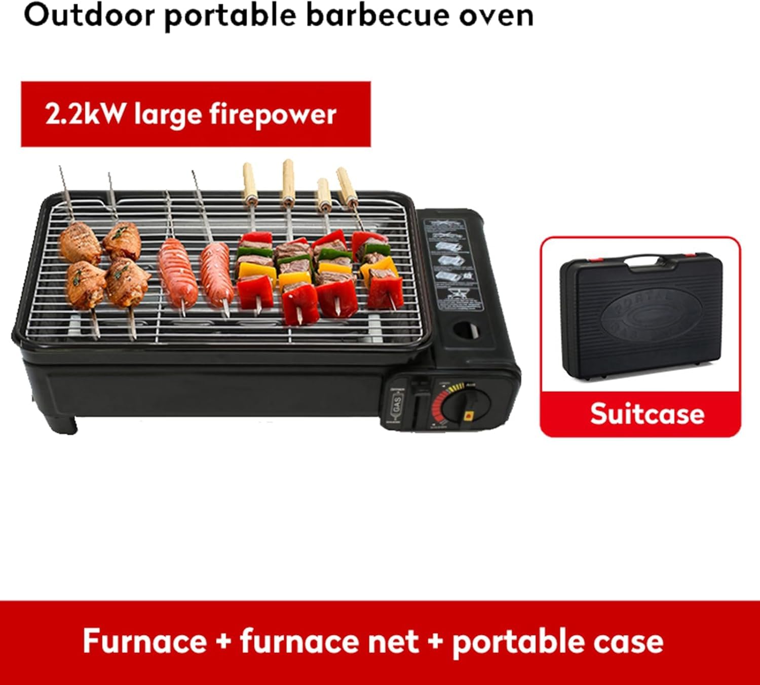 Portable Gas Grill with Removable Grate & Carry Case – Dual Fuel Outdoor Stove for Camping, Backyard BBQs & Beach Picnics (Black)  - Image 3