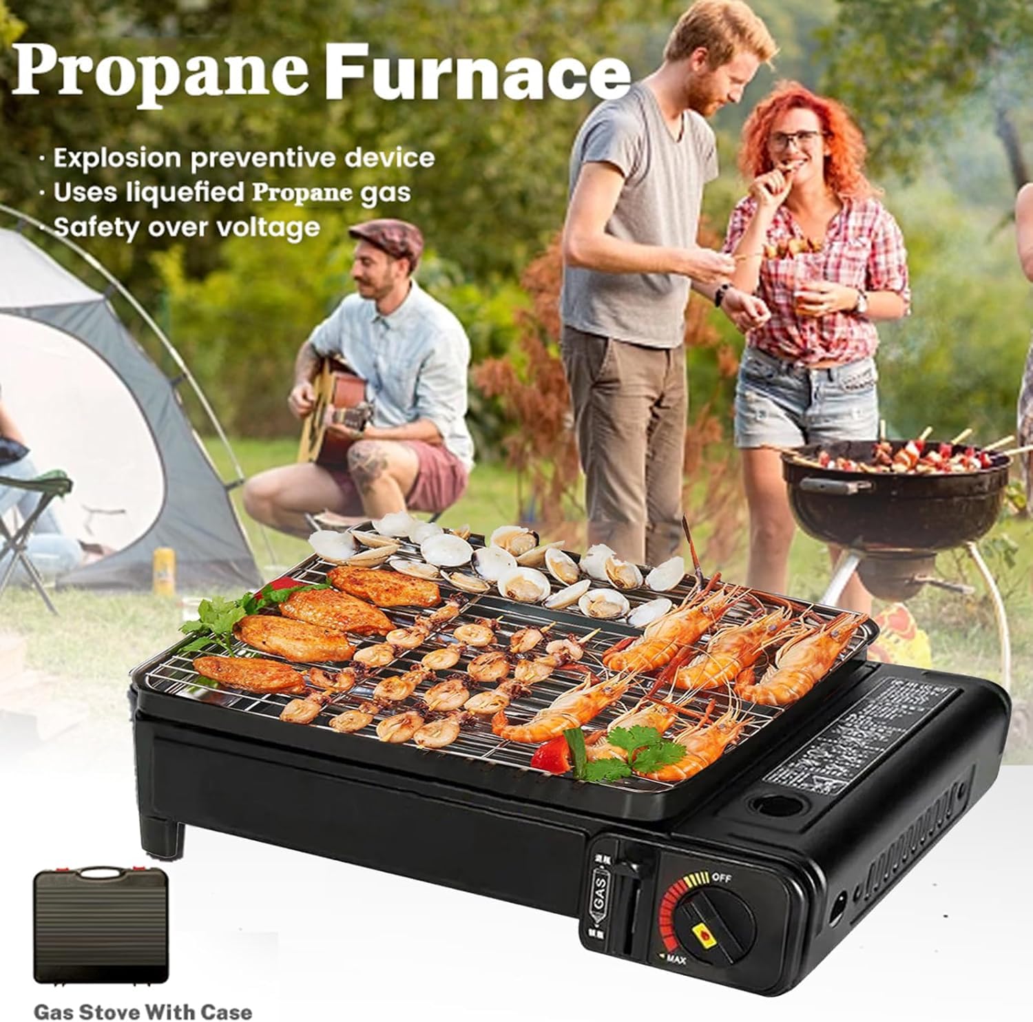 Portable Gas Grill with Removable Grate & Carry Case – Dual Fuel Outdoor Stove for Camping, Backyard BBQs & Beach Picnics (Black)  - Image 4