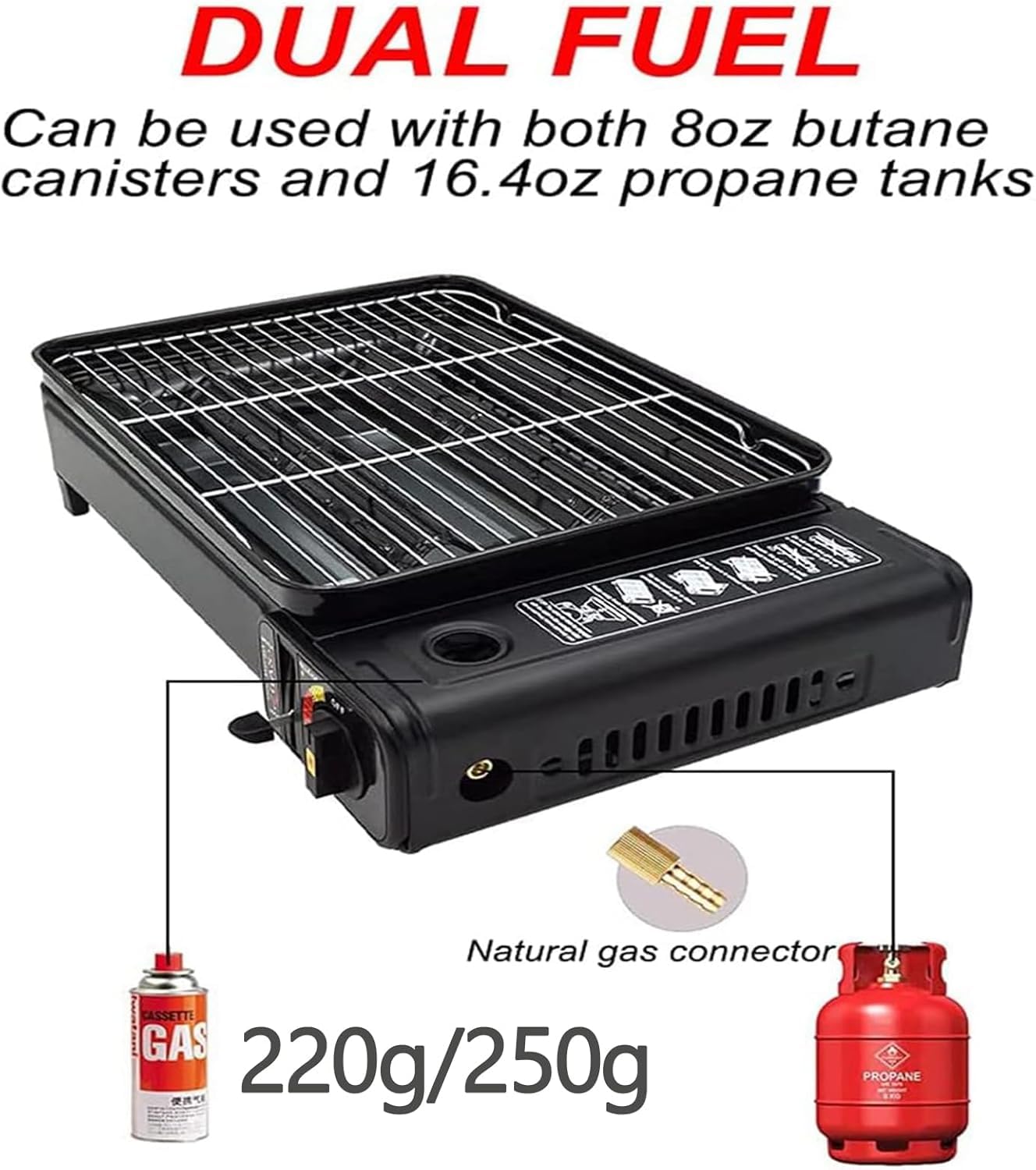 Portable Gas Grill with Removable Grate & Carry Case – Dual Fuel Outdoor Stove for Camping, Backyard BBQs & Beach Picnics (Black)  - Image 7