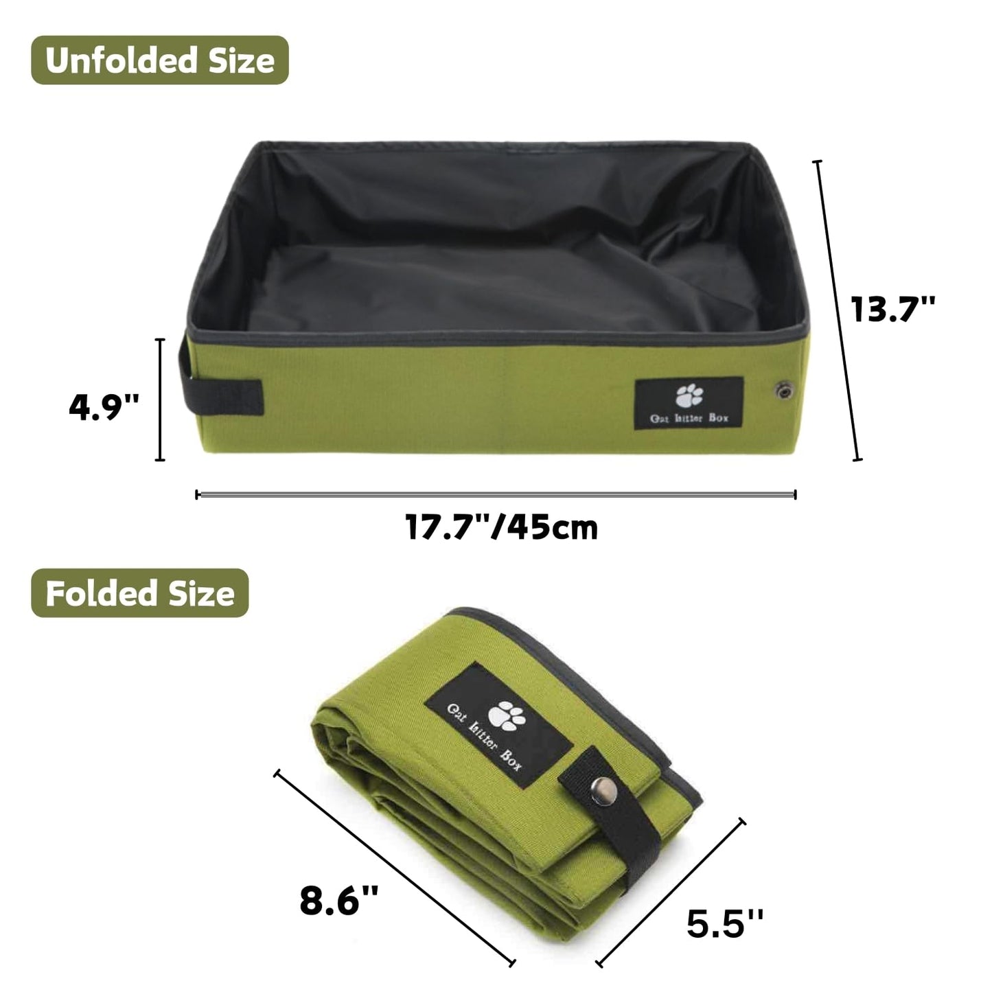 Portable Foldable Cat Litter Box – Waterproof, Leak-Proof Travel Cat Toilet with Large Opening, Ideal for Camping, Hotel Stays, Road Trips (Green) - Image 2