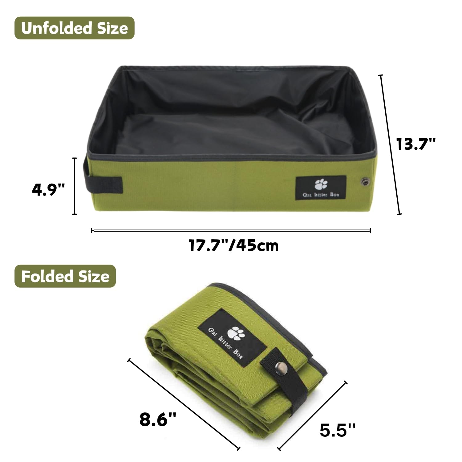 Portable Foldable Cat Litter Box – Waterproof, Leak-Proof Travel Cat Toilet with Large Opening, Ideal for Camping, Hotel Stays, Road Trips (Green) - Image 2