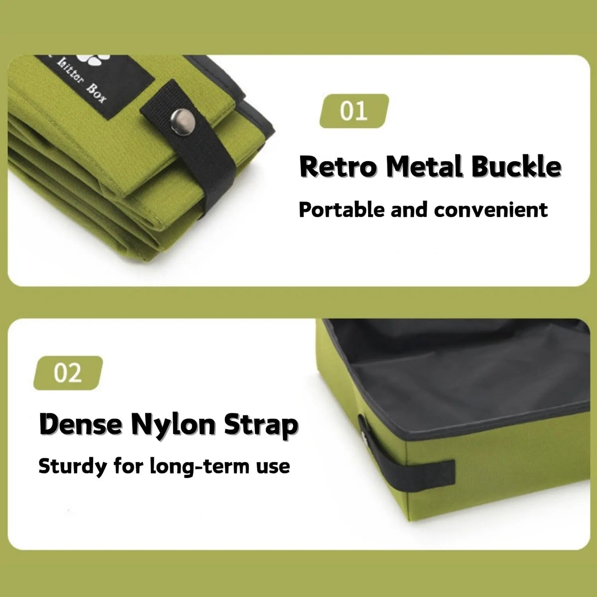Portable Foldable Cat Litter Box – Waterproof, Leak-Proof Travel Cat Toilet with Large Opening, Ideal for Camping, Hotel Stays, Road Trips (Green) - Image 3