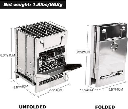 Portable Folding Camping Stove with Grill – Stainless Steel Wood-Burning Fire Pit for Hiking, Backpacking, BBQ & Outdoor Cooking (Silver) - Image 3