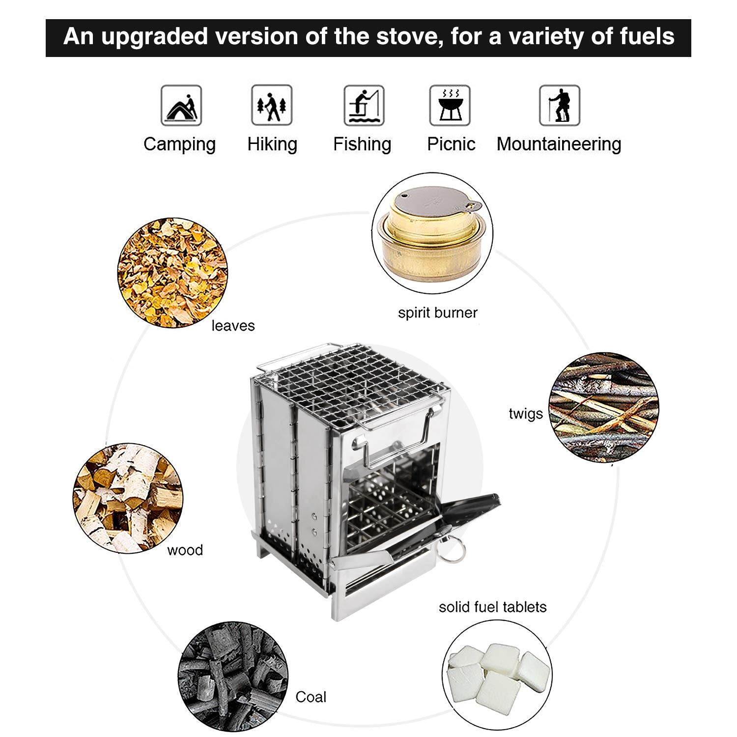 Portable Folding Camping Stove with Grill – Stainless Steel Wood-Burning Fire Pit for Hiking, Backpacking, BBQ & Outdoor Cooking (Silver) - Image 6