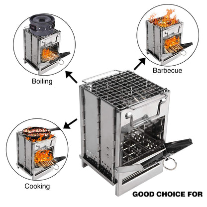 Portable Folding Camping Stove with Grill – Stainless Steel Wood-Burning Fire Pit for Hiking, Backpacking, BBQ & Outdoor Cooking (Silver) - Image 7