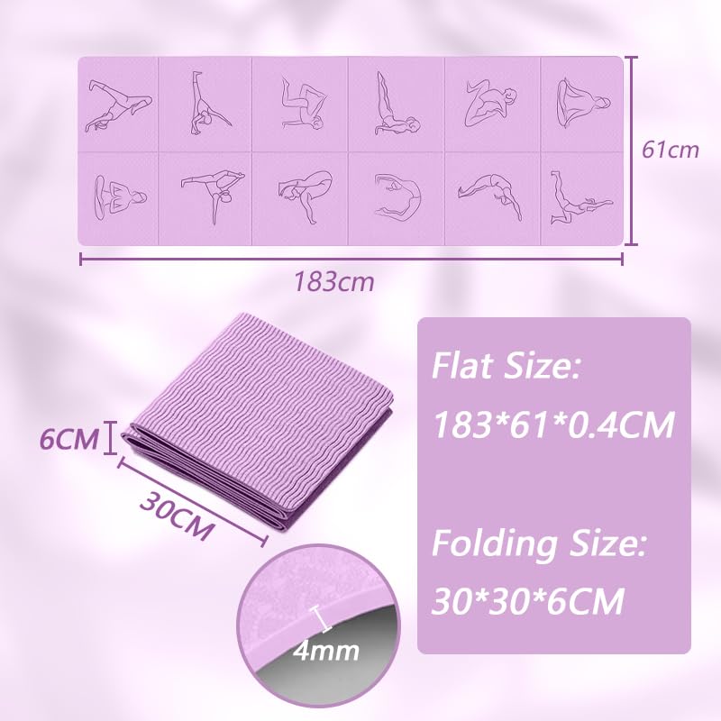Portable Foldable Yoga Mat – Dual-Sided Non-Slip TPE Exercise Mat for Yoga, Pilates, Kids Nap & Travel (Purple) | Other Colors Available in Store - Image 2