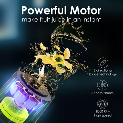 Portable Blender with 360W Motor – Wireless 24oz Juicer, USB-C Rechargeable, Self-Cleaning, 6-Blade, BPA-Free (Black Transparent) | Other Colors Available in Store - Image 2