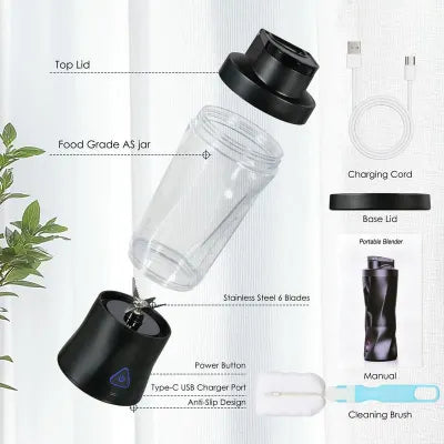 Portable Blender with 360W Motor – Wireless 24oz Juicer, USB-C Rechargeable, Self-Cleaning, 6-Blade, BPA-Free (Black Transparent) | Other Colors Available in Store - Image 8