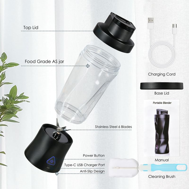 Portable Blender with 360W Motor – Wireless 24oz Juicer, USB-C Rechargeable, Self-Cleaning, 6-Blade, BPA-Free (Black) | Other Colors Available in Store - Image 8