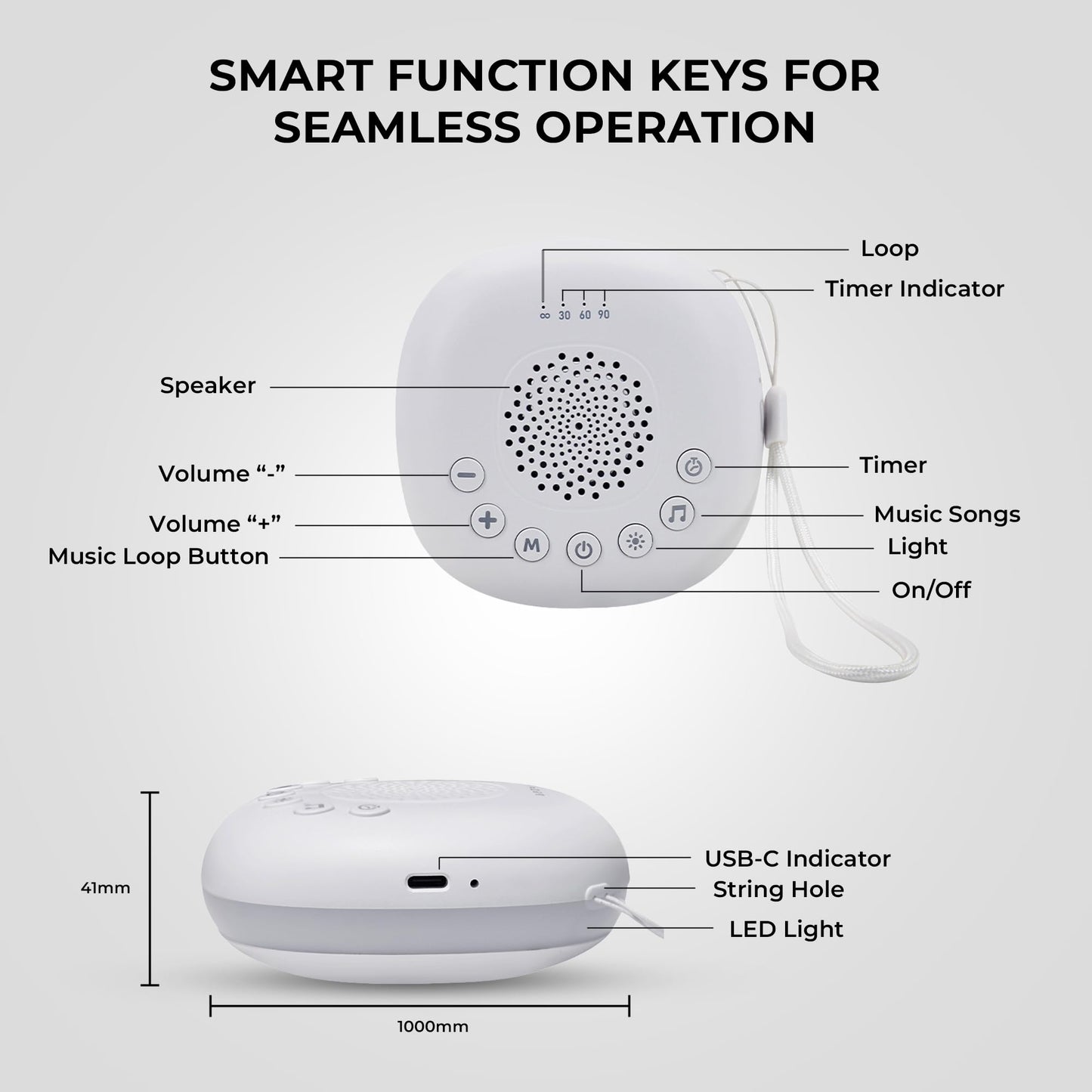 Portable White Noise Machine with 20 Soothing Sounds & RGB LED Night Light – Compact Sleep Sound Device for Babies, Adults & Travel - Image 6