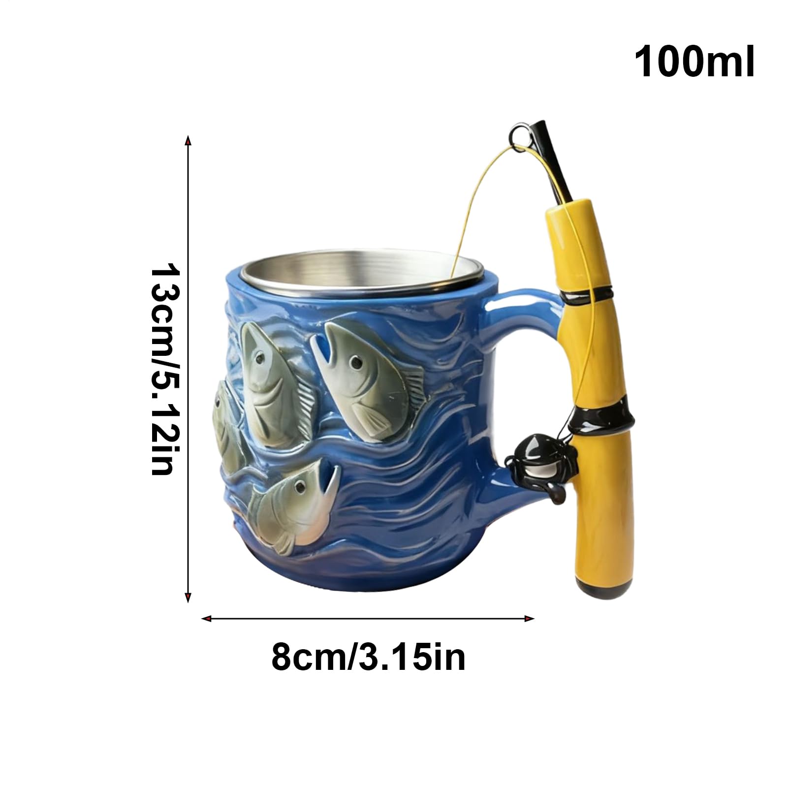 Fishing Rod Ceramic Mug with Realistic Fish Design, 100ml Mini Coffee Cup for Anglers – Durable & Fun Gift for Outdoor Enthusiasts, Office, Camping, or Home Use (Blue) - Image 2