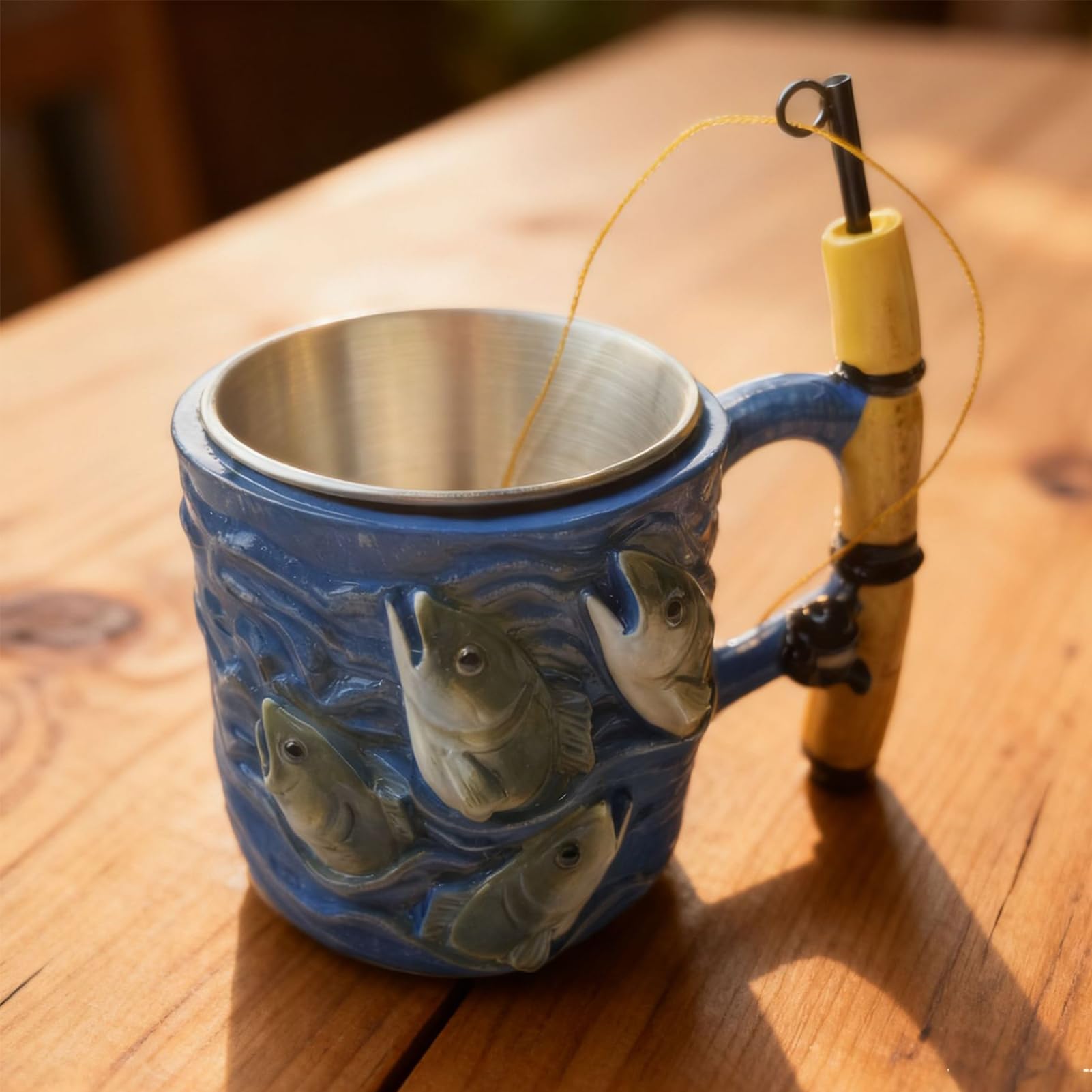 Fishing Rod Ceramic Mug with Realistic Fish Design, 100ml Mini Coffee Cup for Anglers – Durable & Fun Gift for Outdoor Enthusiasts, Office, Camping, or Home Use (Blue) - Image 3