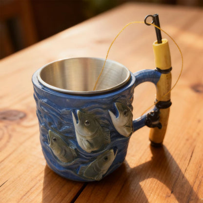 Fishing Rod Ceramic Mug with Realistic Fish Design, 100ml Mini Coffee Cup for Anglers – Durable & Fun Gift for Outdoor Enthusiasts, Office, Camping, or Home Use (Blue) - Image 3