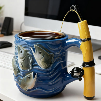 Fishing Rod Ceramic Mug with Realistic Fish Design, 100ml Mini Coffee Cup for Anglers – Durable & Fun Gift for Outdoor Enthusiasts, Office, Camping, or Home Use (Blue) - Image 4