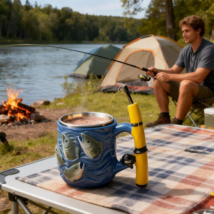 Fishing Rod Ceramic Mug with Realistic Fish Design, 100ml Mini Coffee Cup for Anglers – Durable & Fun Gift for Outdoor Enthusiasts, Office, Camping, or Home Use (Blue) - Image 5
