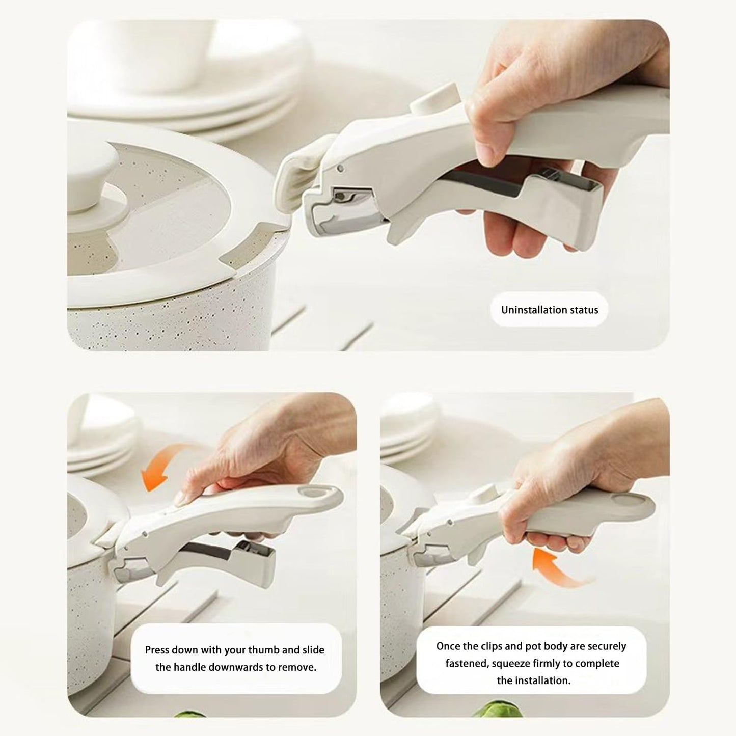 Removable Pot Handle with Quick-Release Clip – Universal Kitchen Cookware Handle Replacement for Pans and Pots (White) - Image 3