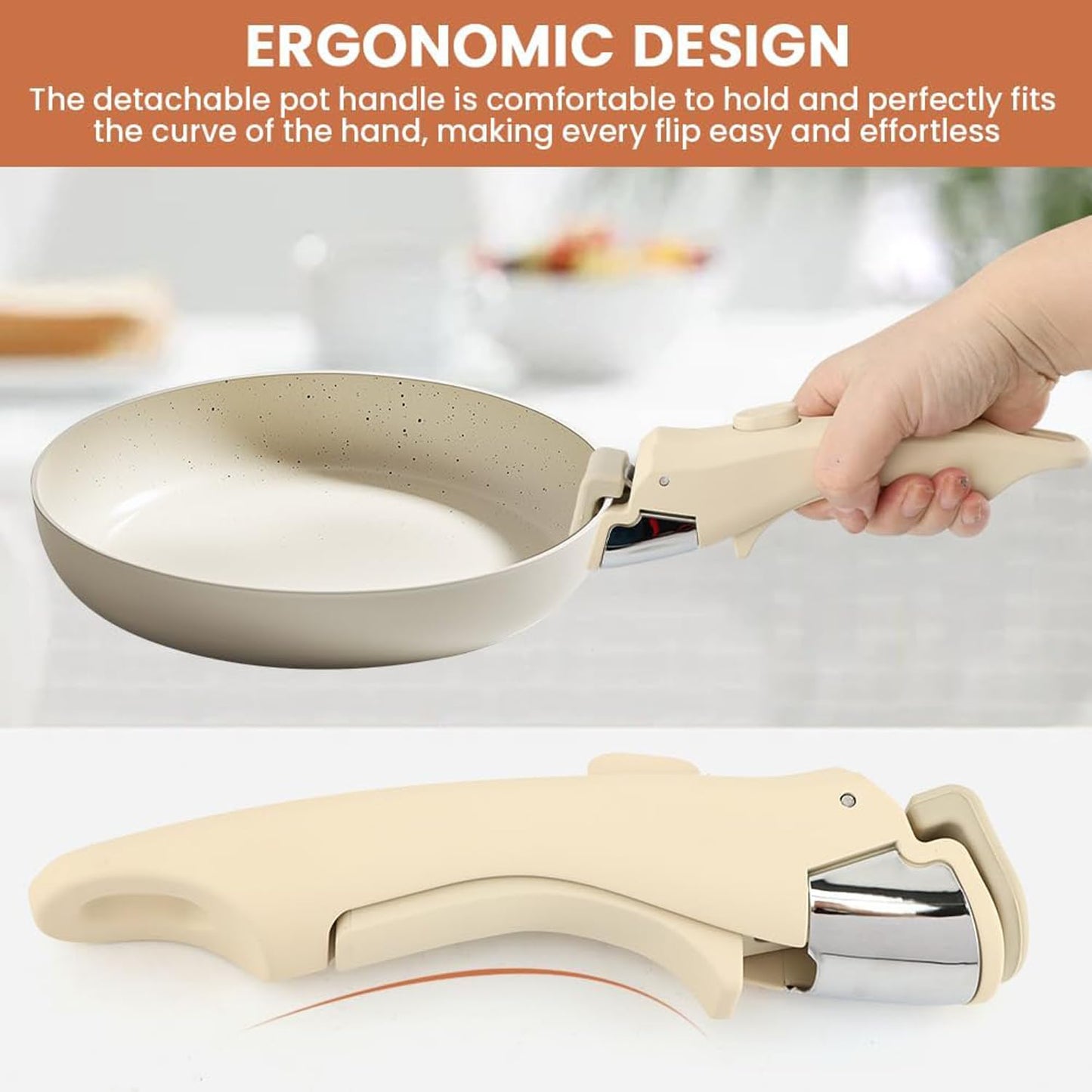Removable Pot Handle with Quick-Release Clip – Universal Kitchen Cookware Handle Replacement for Pans and Pots (White) - Image 4