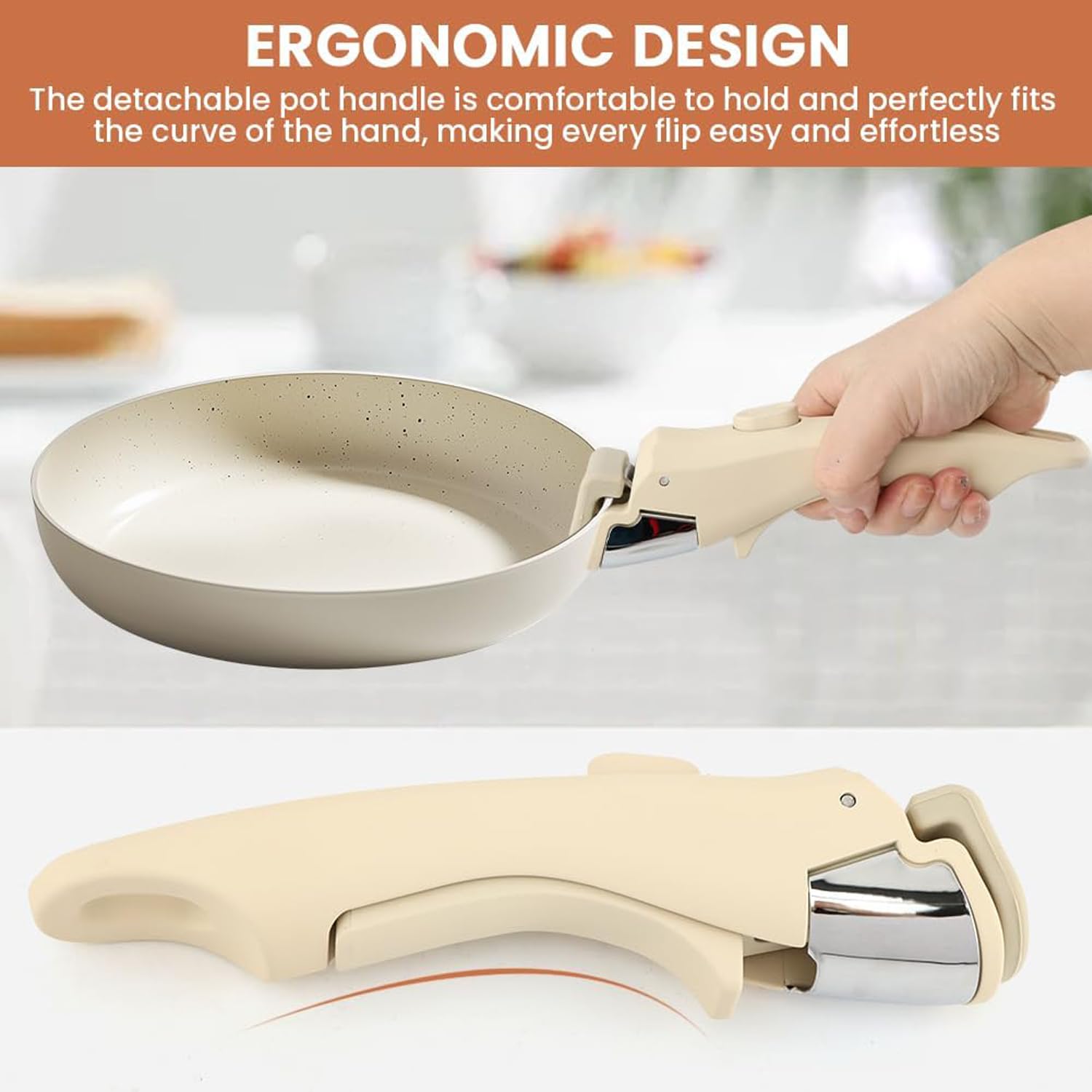 Removable Pot Handle with Quick-Release Clip – Universal Kitchen Cookware Handle Replacement for Pans and Pots (White) - Image 4