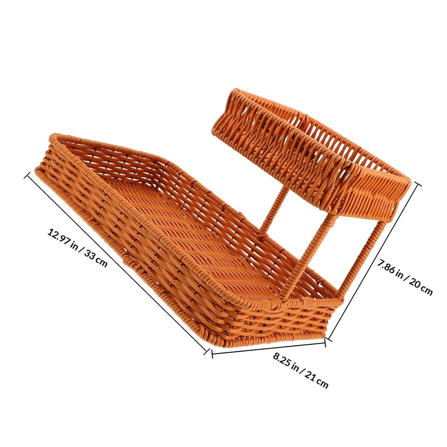 Two-Tier Woven Snack Basket Organizer – Decorative Storage Tray for Kitchen Countertop, Coffee Table, Bathroom Vanity, and Dining Room – Holds Fruit, Bread, Cosmetics, Jewelry, and Tea Sets – Rustic Brown Rattan-Look Home Decor Basket (Brown) - Image 2