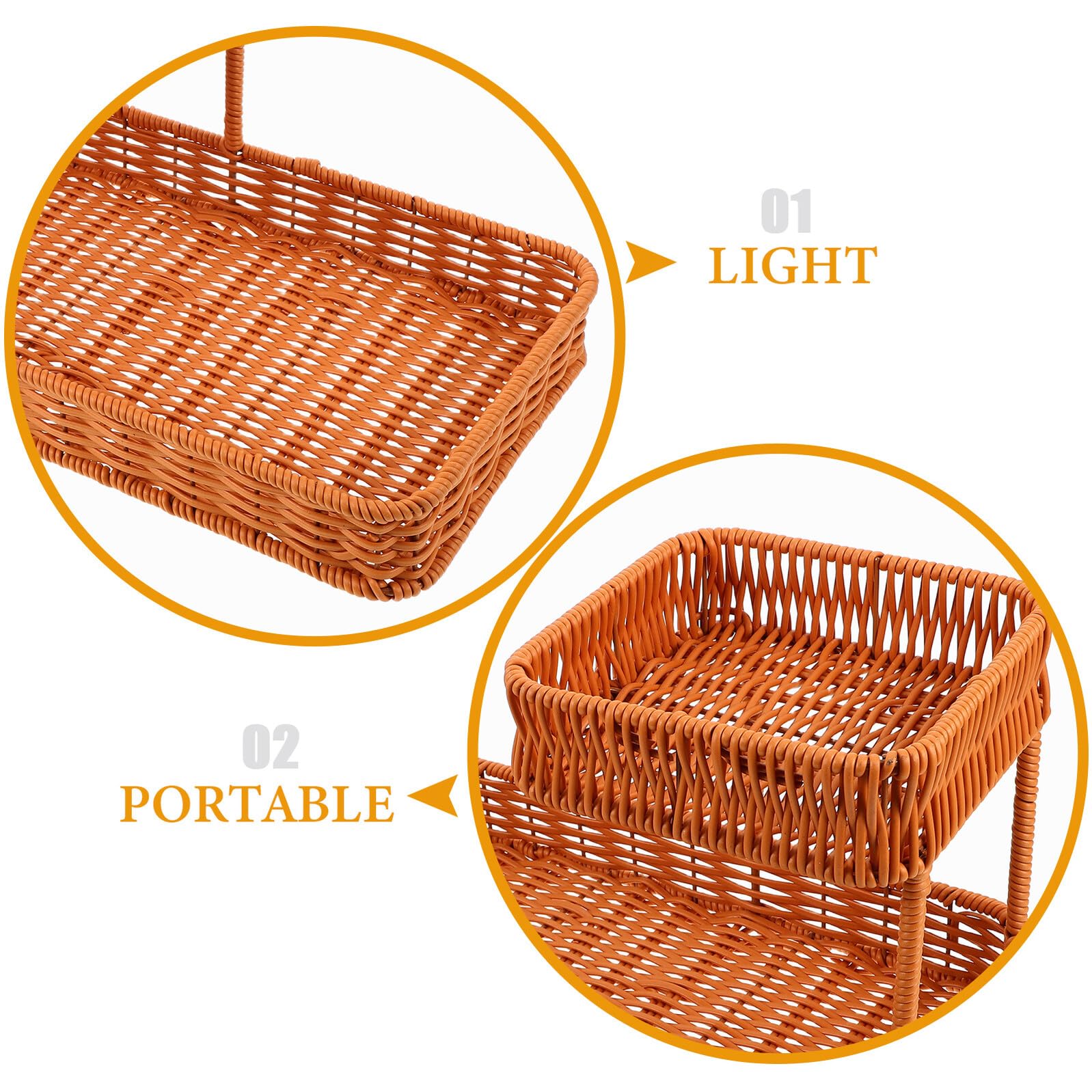 Two-Tier Woven Snack Basket Organizer – Decorative Storage Tray for Kitchen Countertop, Coffee Table, Bathroom Vanity, and Dining Room – Holds Fruit, Bread, Cosmetics, Jewelry, and Tea Sets – Rustic Brown Rattan-Look Home Decor Basket (Brown) - Image 3