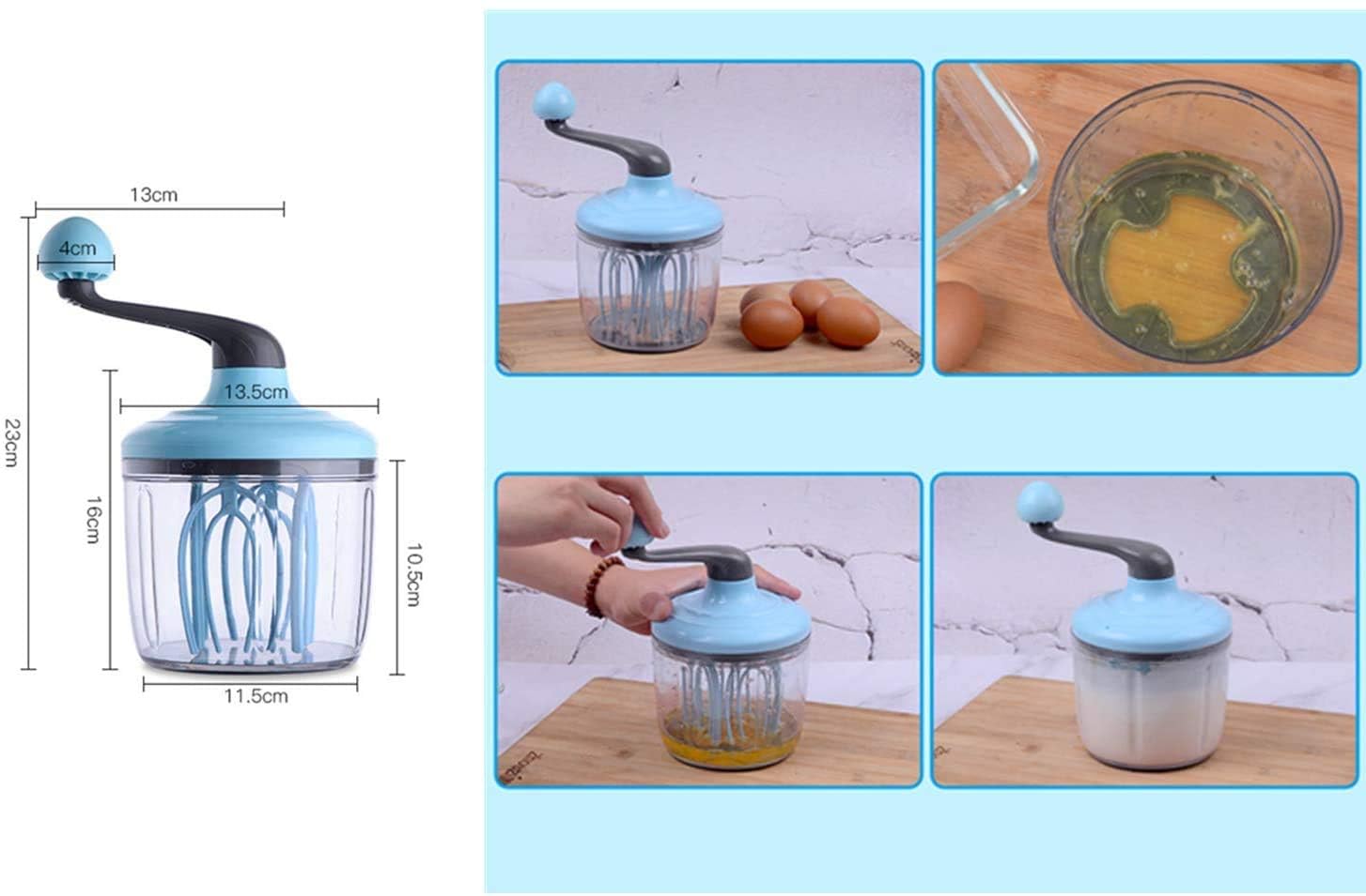 Hand-Crank Egg Beater with 4-Axis Stir Bar – Manual Kitchen Mixer for Whipping Cream, Eggs & Batter – Food-Grade Plastic & Stainless Steel Design (Blue)  - Image 4