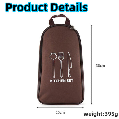 Multi-Functional Outdoor Kitchen Utensil Organizer – Durable Travel Storage Bag with Elastic Straps, Mesh Pockets & Carry Handle, Compact Size (Brown) - Image 2