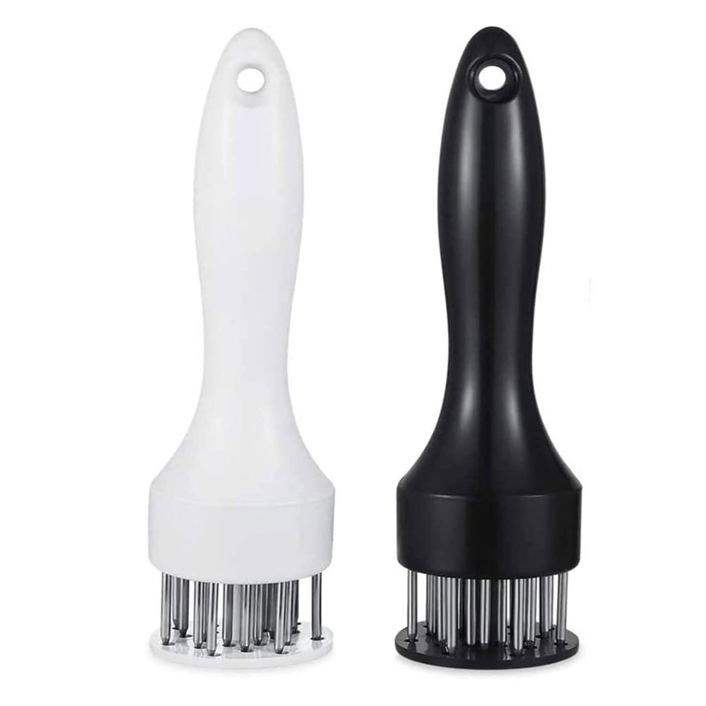 Meat Tenderizer Set with Stainless Steel Needles – 2-Piece Kitchen Tool for Marinating & Cooking Beef, Chicken, Pork, Fish (Black & White)