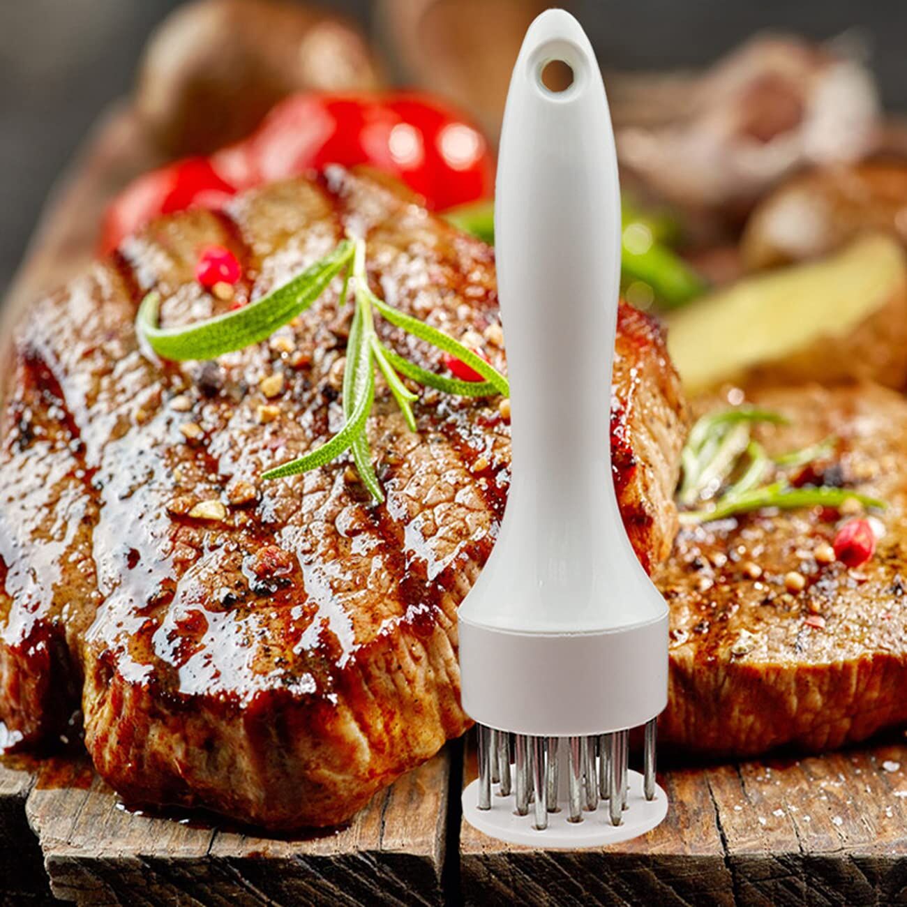 Meat Tenderizer Set with Stainless Steel Needles – 2-Piece Kitchen Tool for Marinating & Cooking Beef, Chicken, Pork, Fish (Black & White) - Image 2
