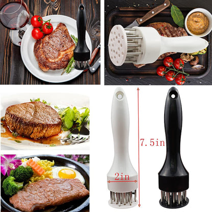 Meat Tenderizer Set with Stainless Steel Needles – 2-Piece Kitchen Tool for Marinating & Cooking Beef, Chicken, Pork, Fish (Black & White) - Image 5